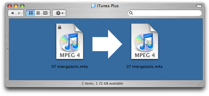 Finder window showing original iTunes file and new iTunes Plus file